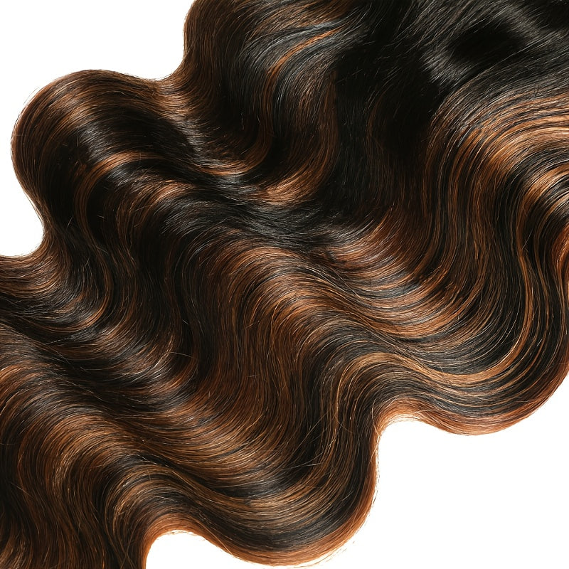 Klaiyi Balayage Honey Blonde Virgin Hair Weaves for Women, Featuring Body Wave with Dark Roots, Sew-In Piano Color, 300G Hair Weaving Plus 1pc Closure