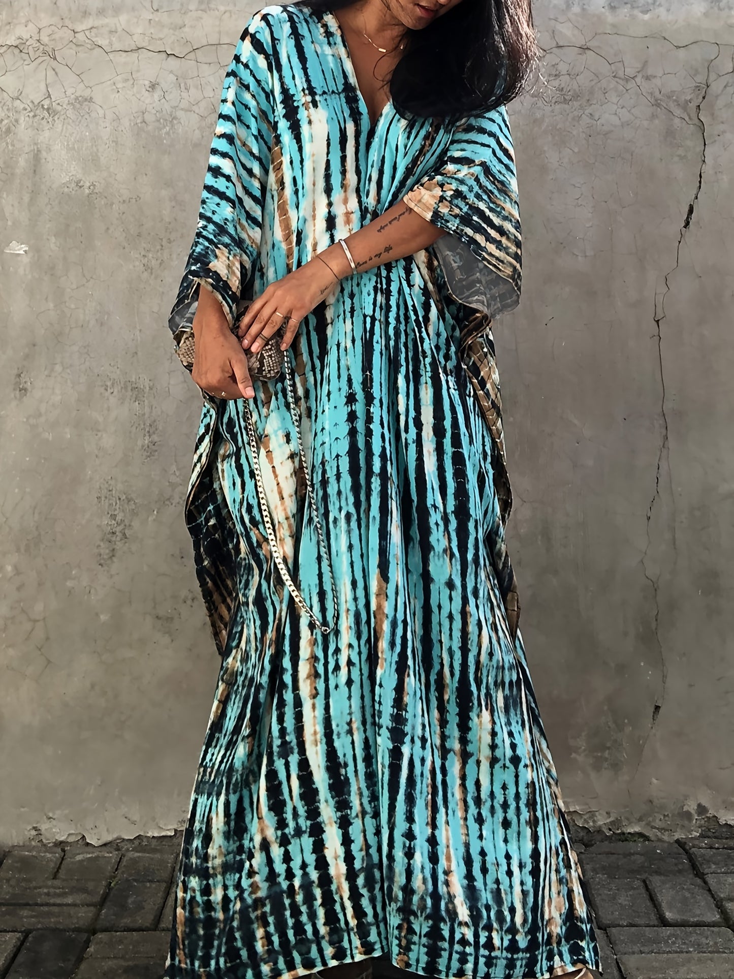 Plus Size Women's Beach Cover-Up Dress Kaftan, Large Summer Casual Beachwear