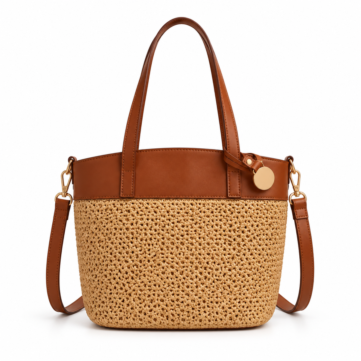 Elegant Woven Tote With Brown Trim