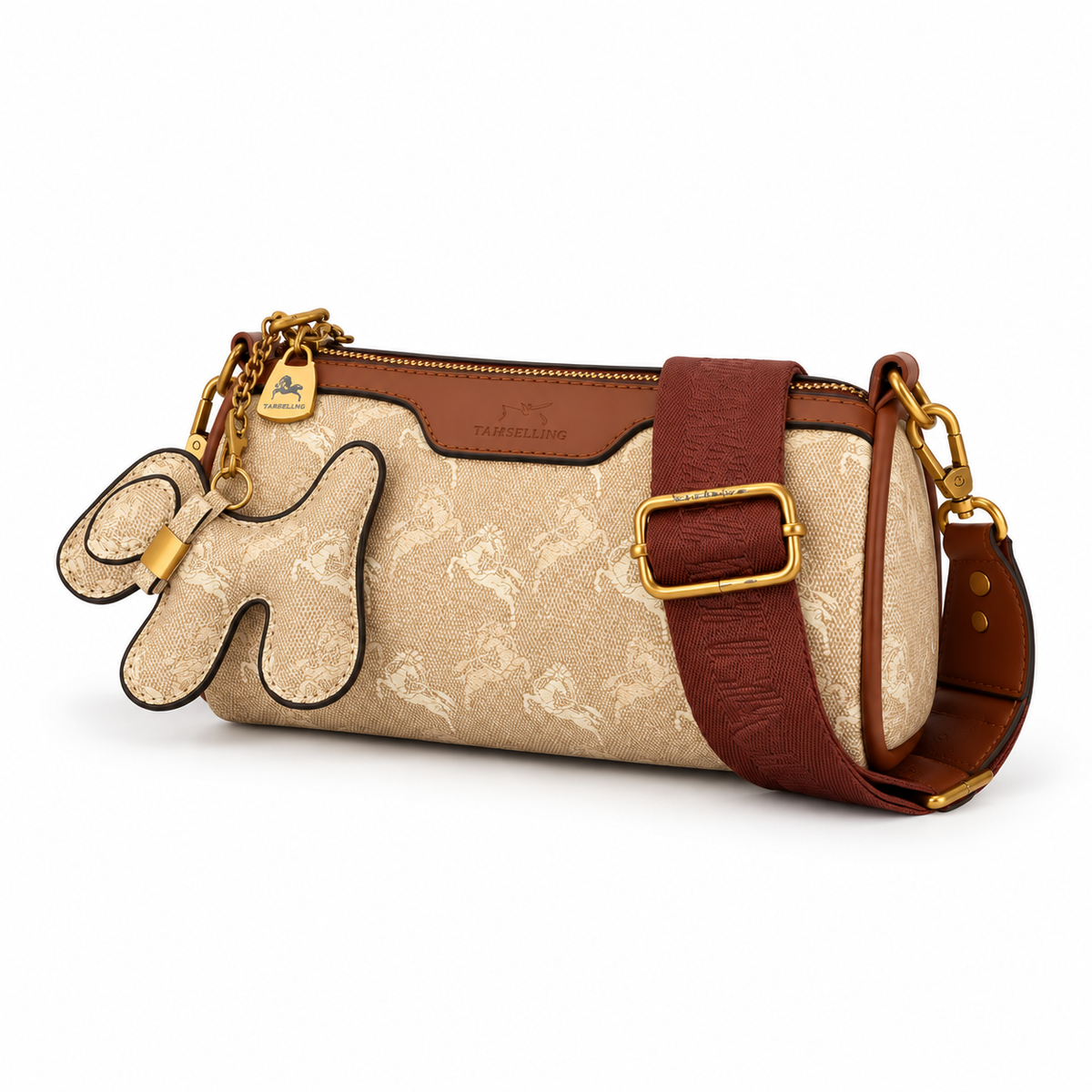 Shallow Khaki Monogram Charm Crossbody Bag