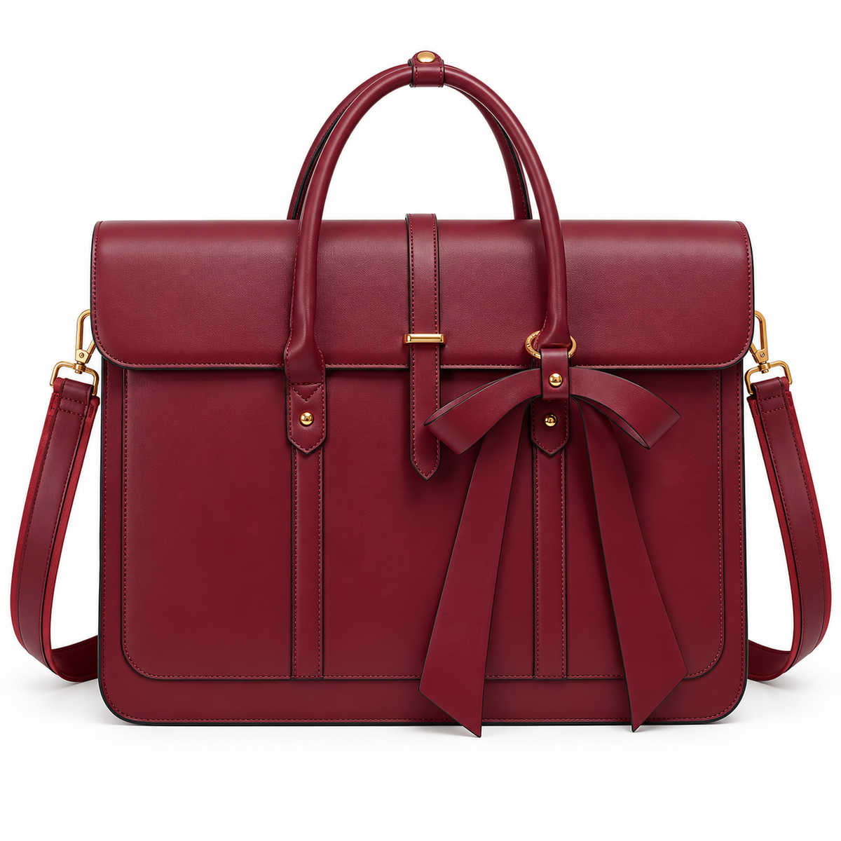 Burgundy Bow Detail Leather Laptop Bag