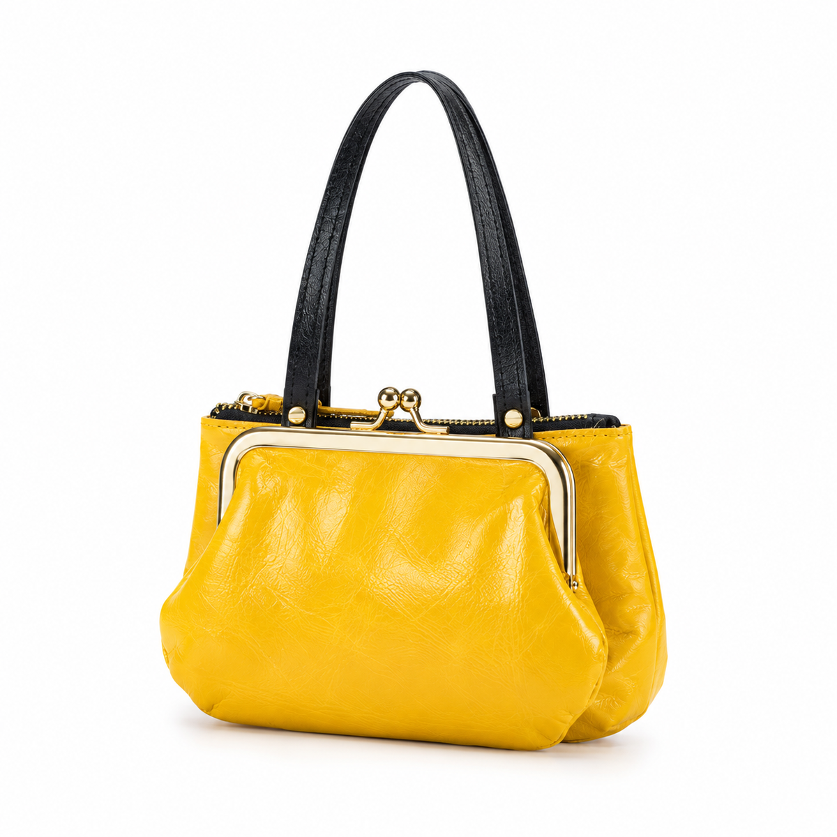 Yellow Kiss Lock Double Handle Clutch