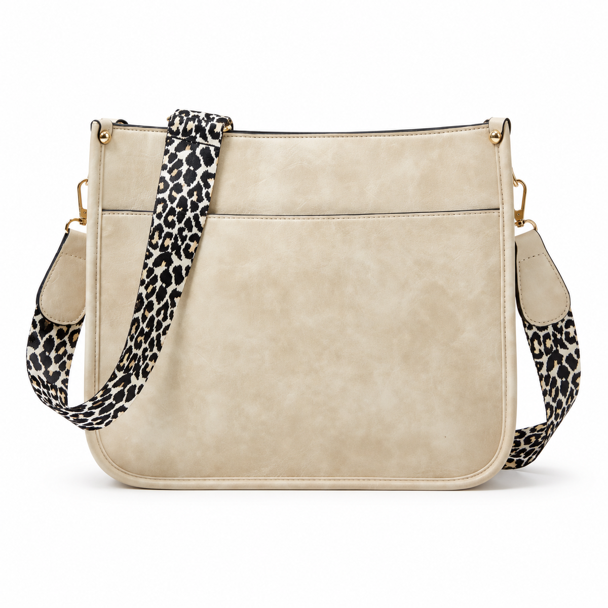 Beige Crossbody Bag With Leopard Strap