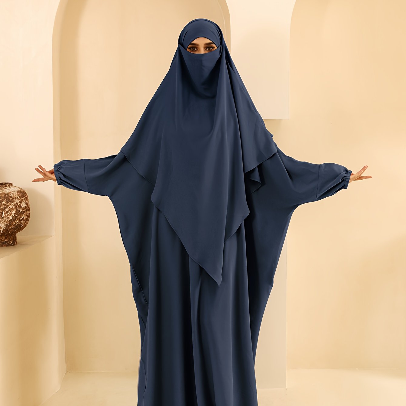 Plus Size - A Set of Elegant Plus Size Women Jilbaab Dresses, Middle East Dubai Solid Color Robe Dress Two Piece Set, Perfect for Ramadan And Islamic Prayers Abaya Femme Women Abaya Dubai Islamic Clothing Abaya Hijab Femme Prayer Jil