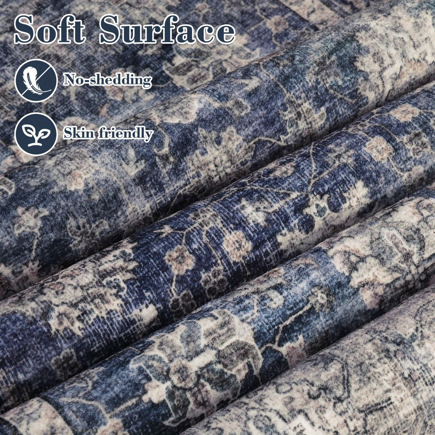 Large 10x13ft Oriental Floral Print Area Mat - Non-Shedding Low Pile Mat, Blue & Brown Beige Traditional Floor Mat for Living Room, Dining Room, Office - Machine Washable Soft Durable Mat with Elegant Floral Medallion Design