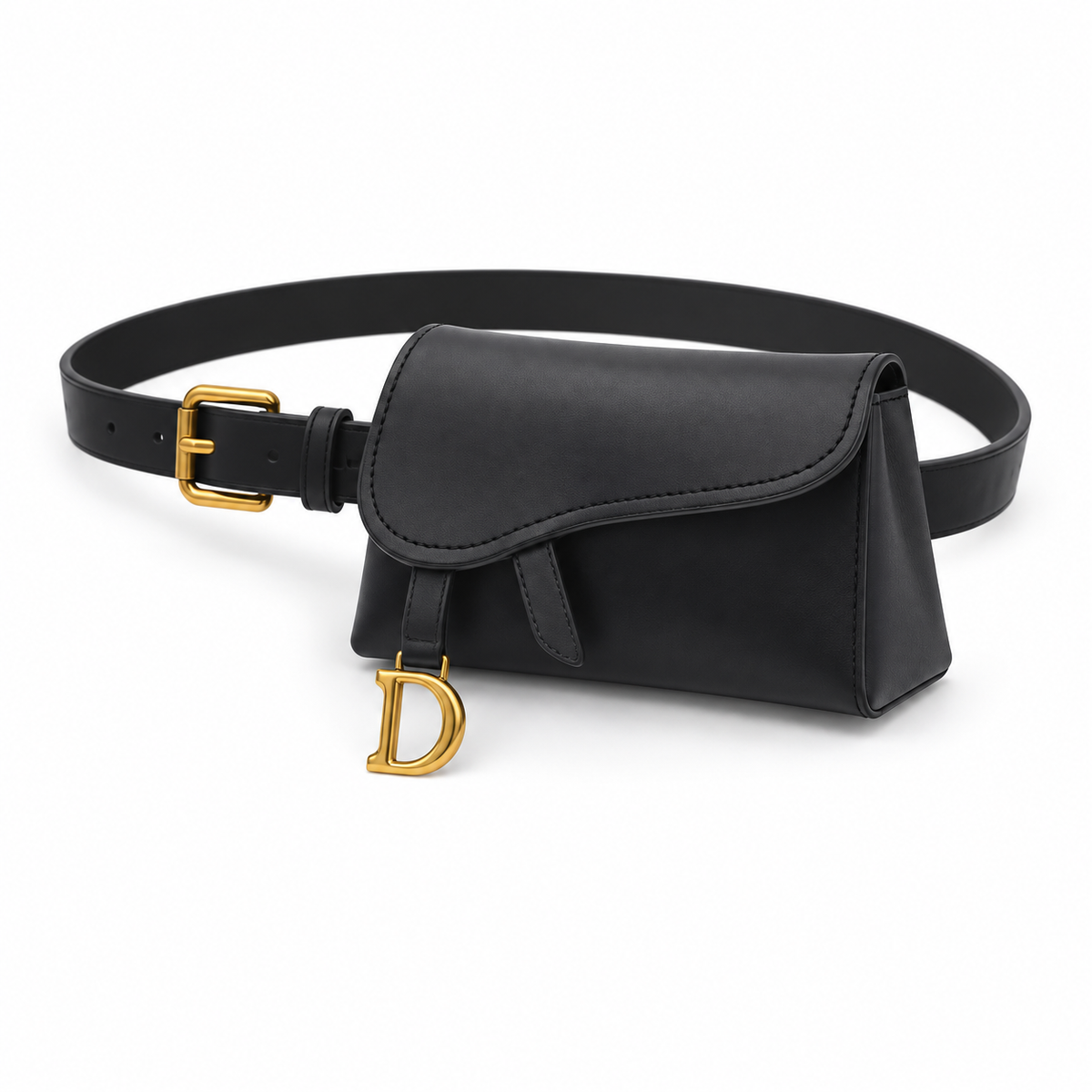 Black Asymmetric Flap Bag With Belt