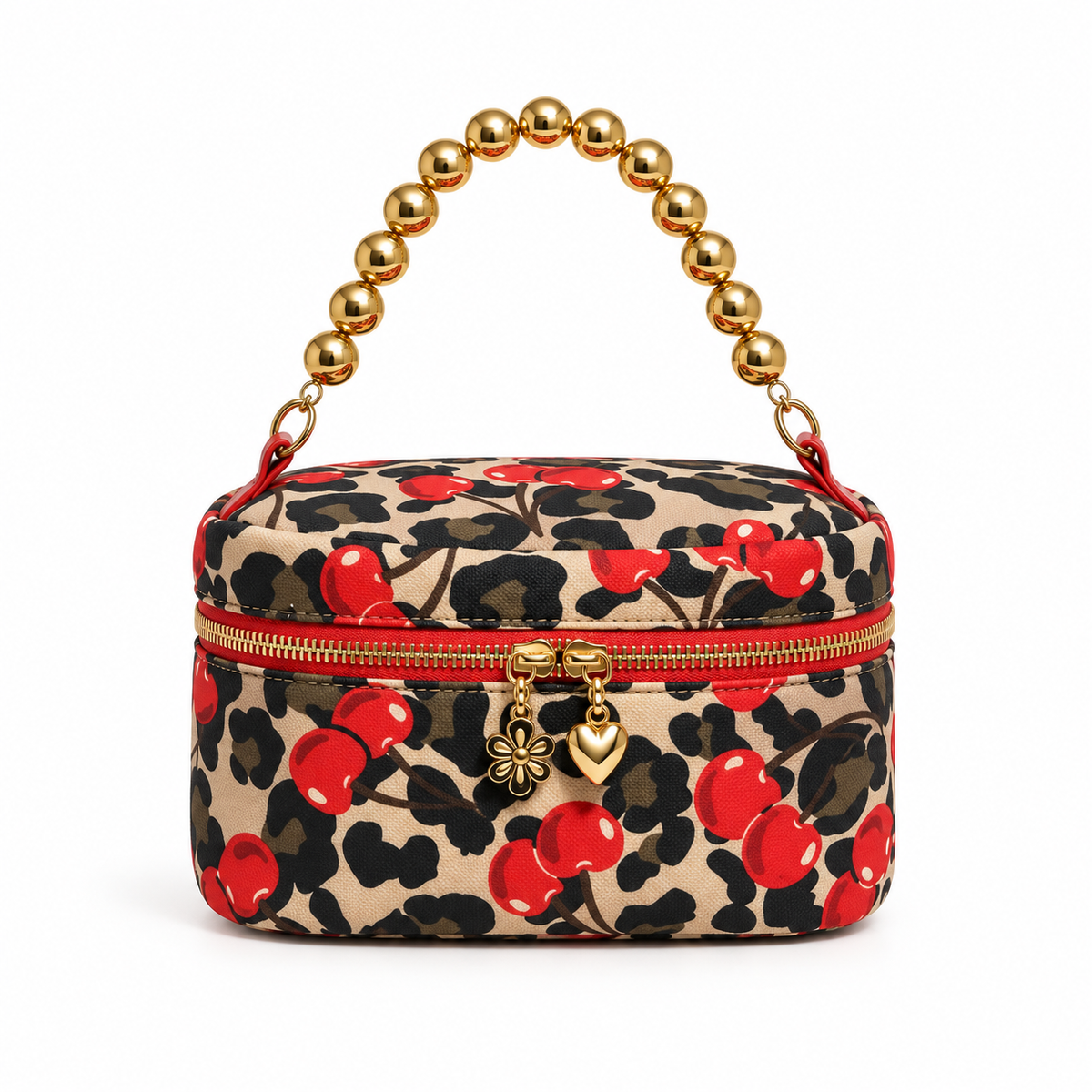 Cherry Leopard Print Gold Handle Bag