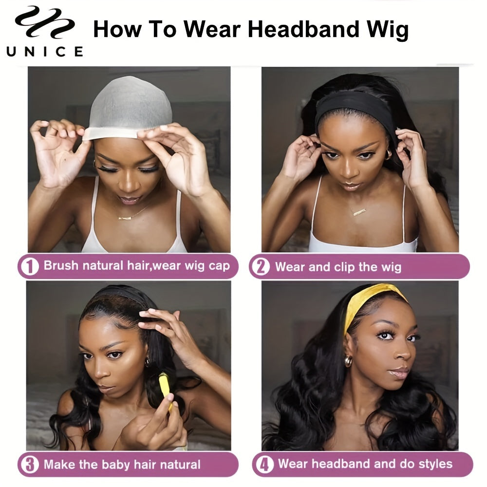 Unice Hair Balayage Headband Wig Human Hair Body Wave Highlight Wig Put On & Go Glueless Human Hair Wigs With Pre-attached Scarf