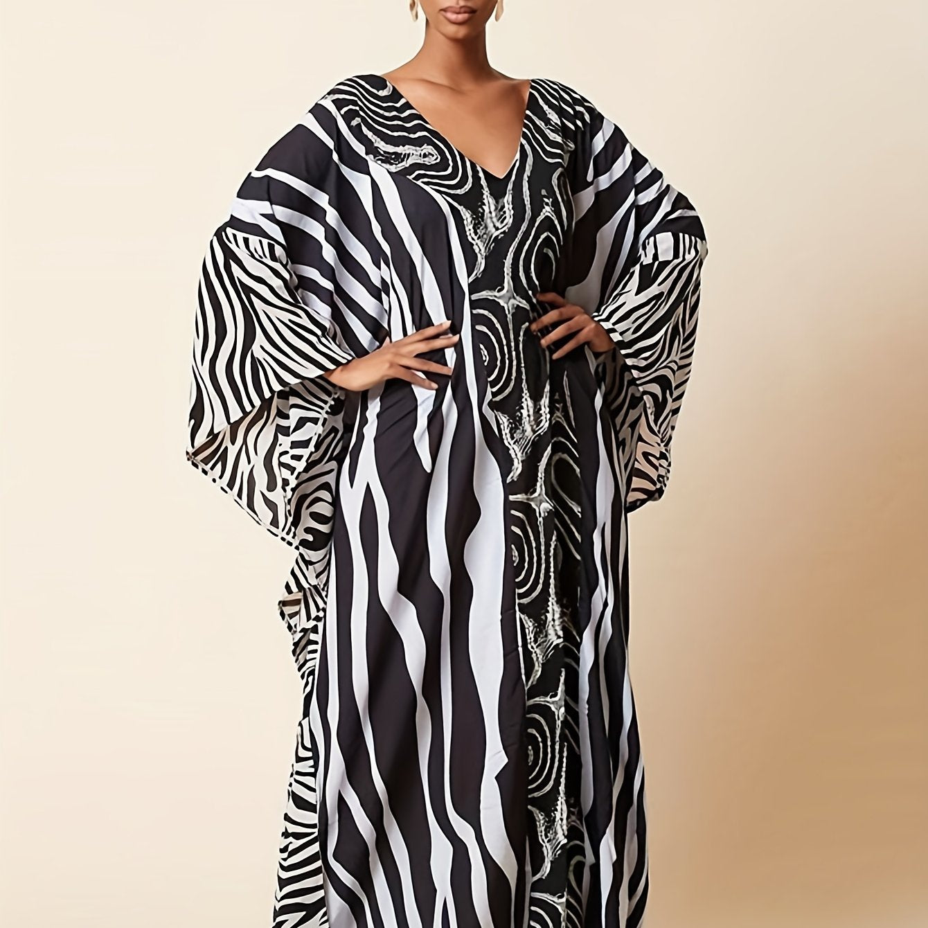Women'S Kaftan Dresses, Colorful Print Mrs Roper Caftan, Bathing Suit Cover Ups Beach Dresses