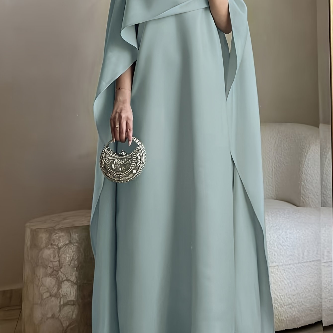 Elegant Women's Abaya Cape Dress | Solid Color, Fitted Silhouette, Full-Length Zipper Front, Small Round Neck, Machine Washable, All-Season Versatile Wear for Casual & Formal Occasions
