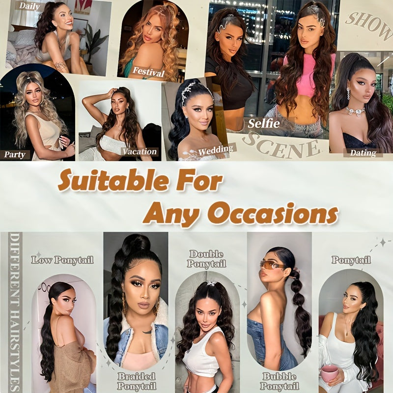 Long Curly Wavy Hair Piece Synthetic Pony Tail Extensions For Women Highlight Balayage