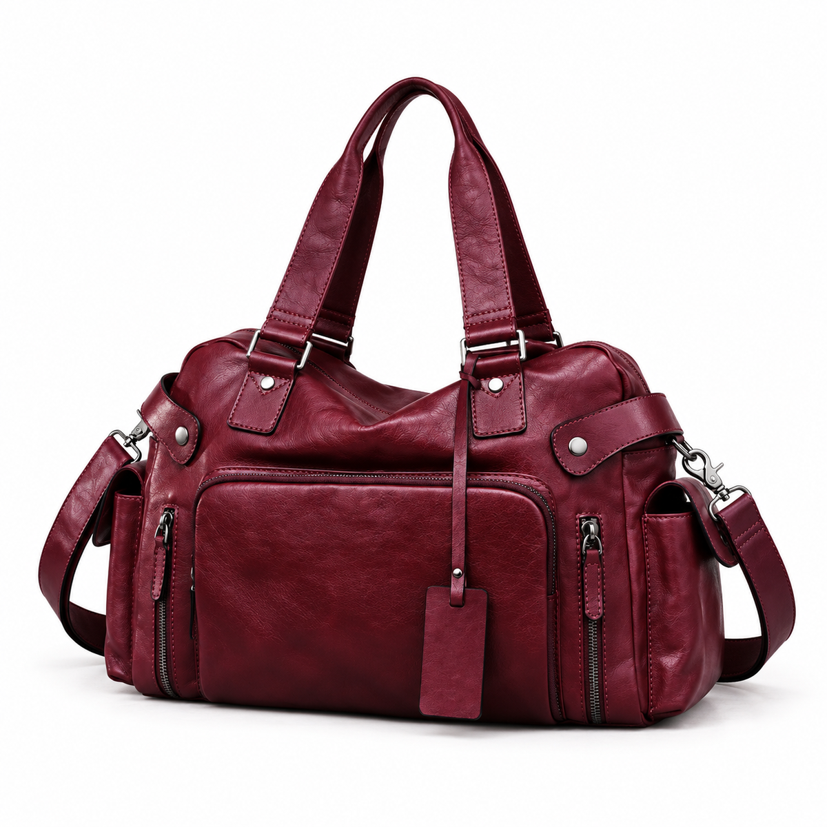 Burgundy Multi Pocket Vintage Shoulder Handbag