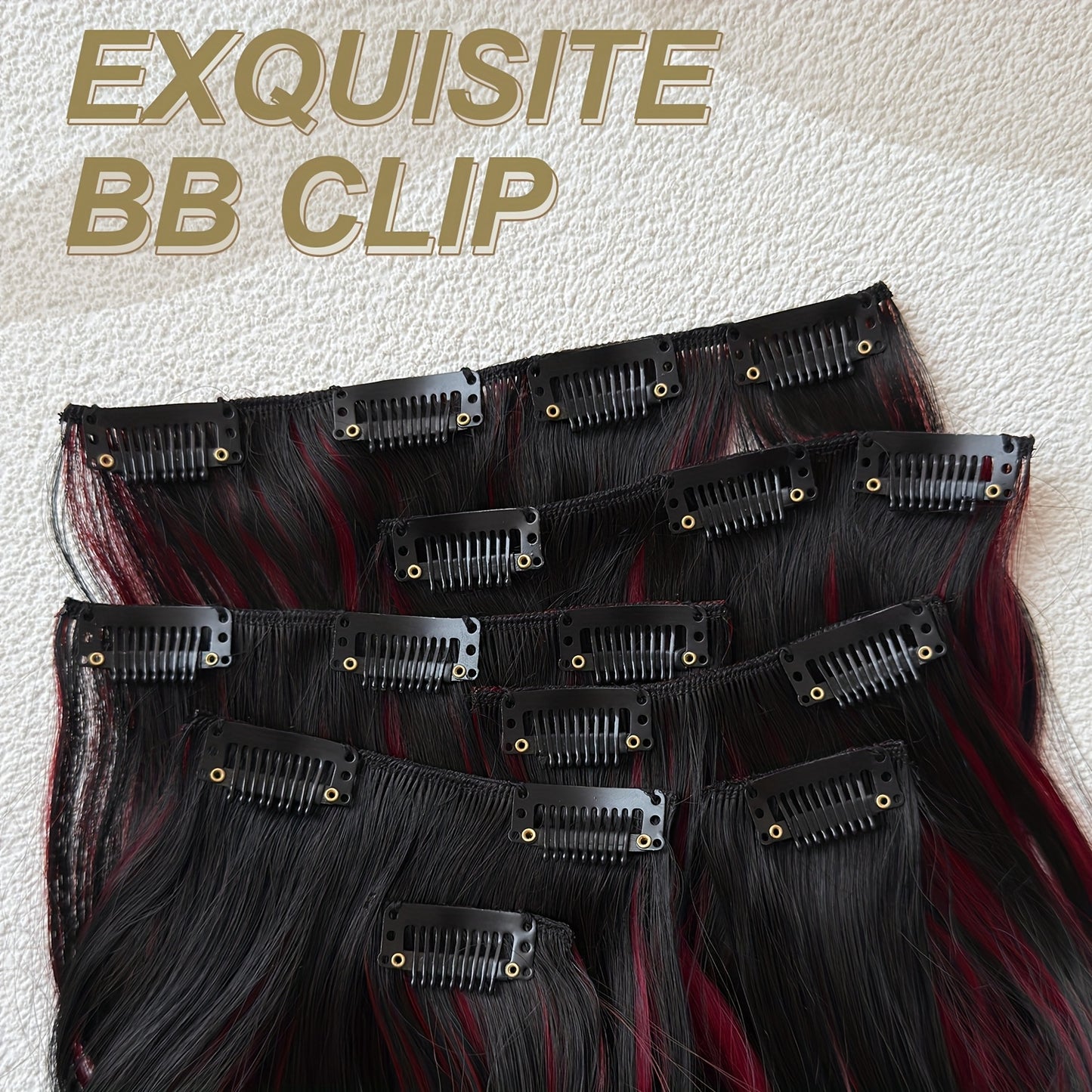 24 Inch Long, Easy to Apply, Heat Resistant Clip-in Hair Extensions, 7pcs Curly Wave Synthetic Hairpiece, Black Brown for Women, Party Ready, No Tools Required