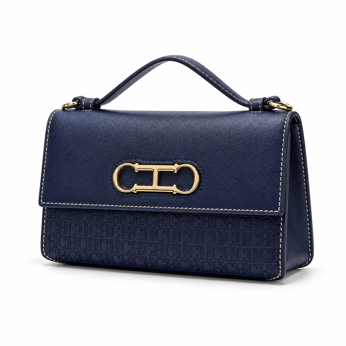 Navy Blue Embossed Leather Evening Clutch