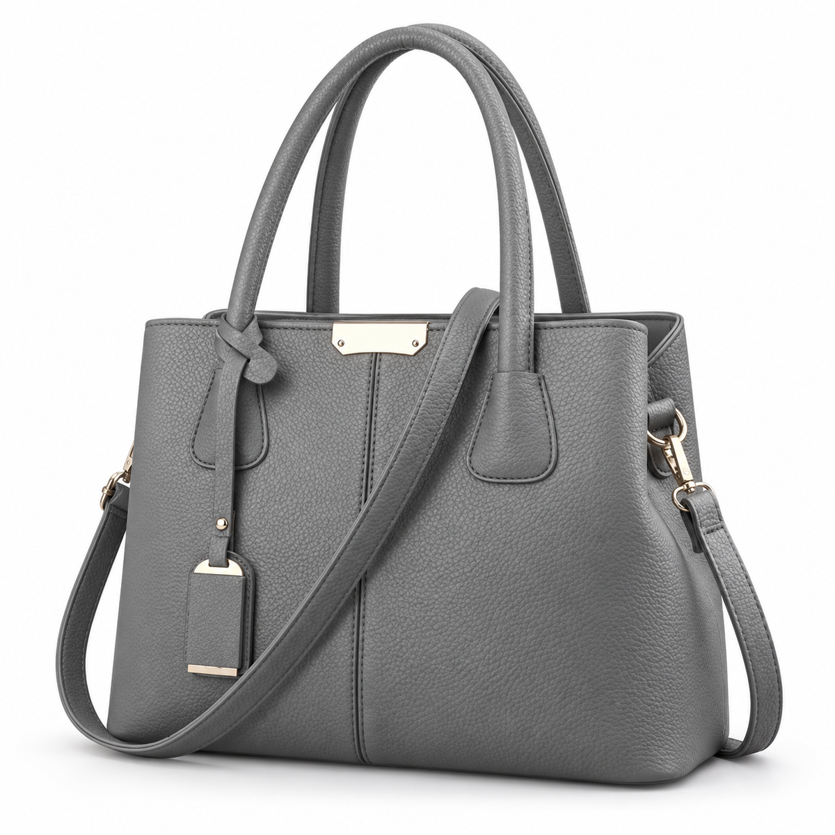 Grey Textured Tote Bag With Strap