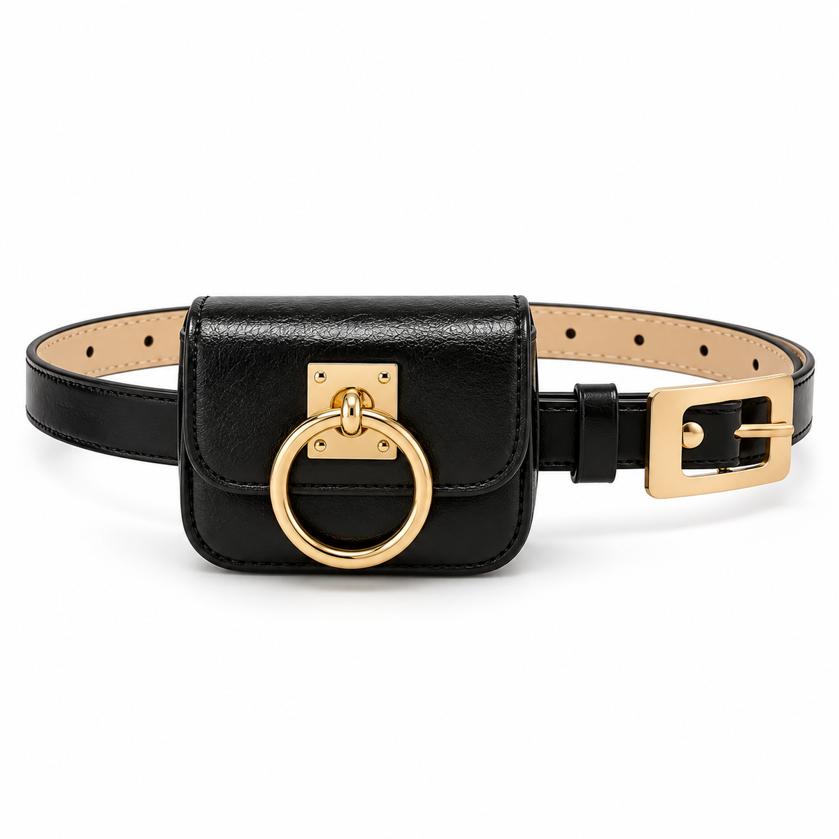 Black Belt Bag With Golden Ring