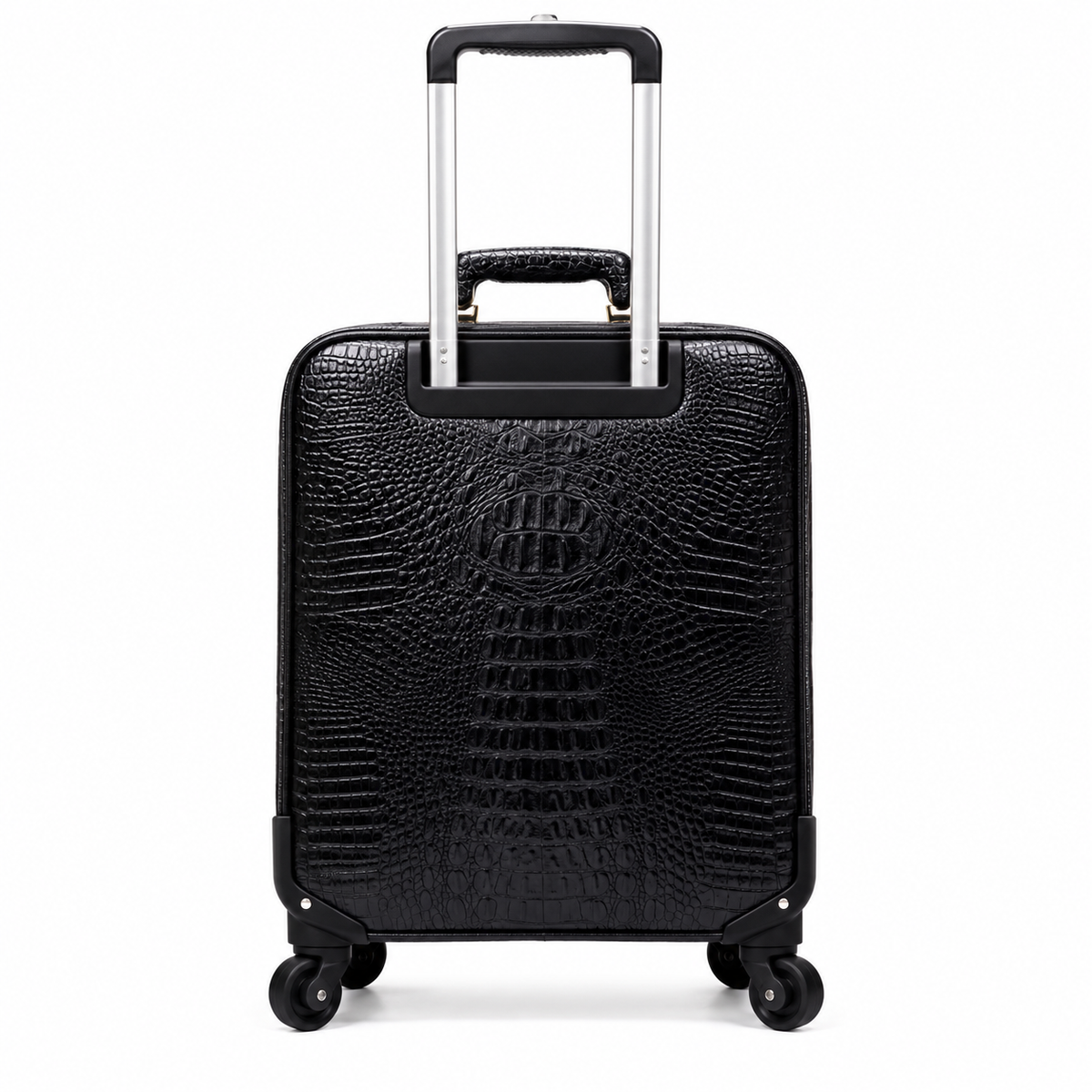 Black Crocodile Embossed Leather Trolley Suitcase
