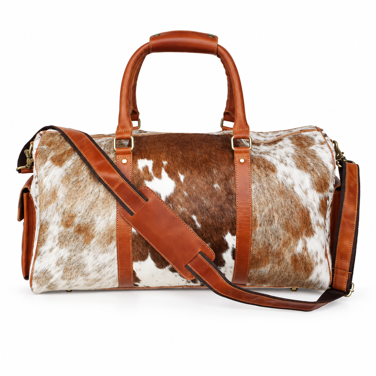 Brown White Cowhide Style Overnight Bag