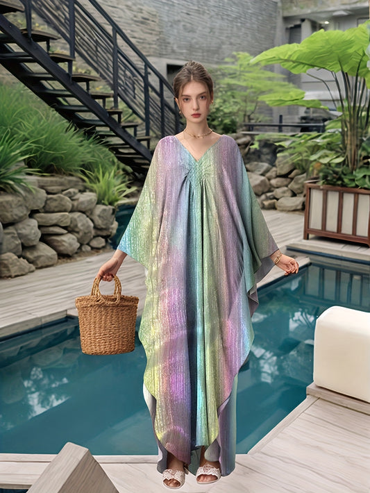 Kaftan Dresses For Women Sparkly Glitter Batwing Sleeve Kaftan Cover Up Beach Maxi Dress Loungewear