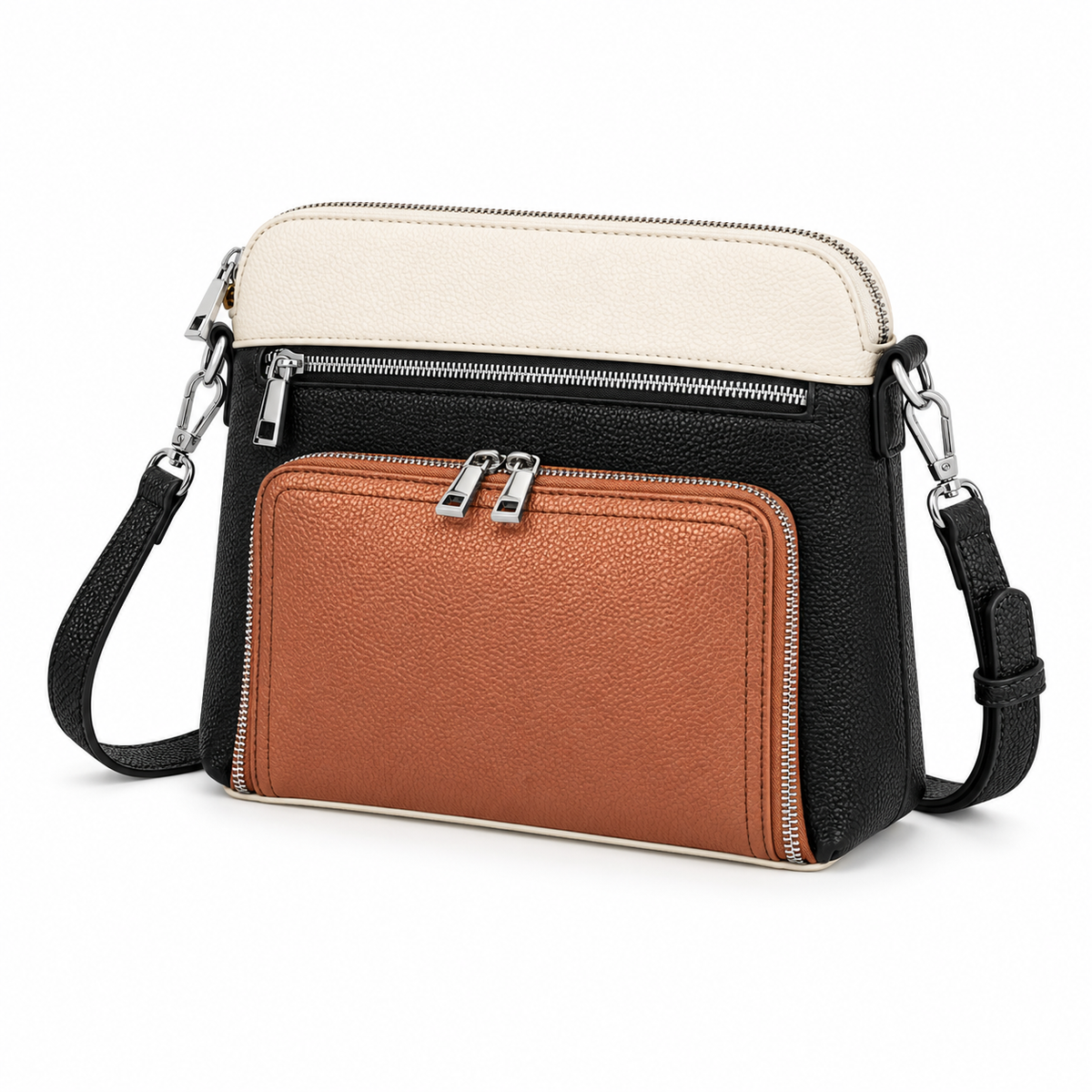 Black Cream Brown Textured Crossbody Bag