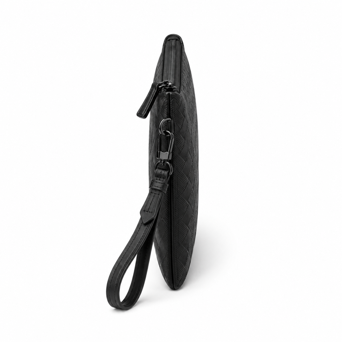 Black Woven-Texture Wristlet Clutch Bag