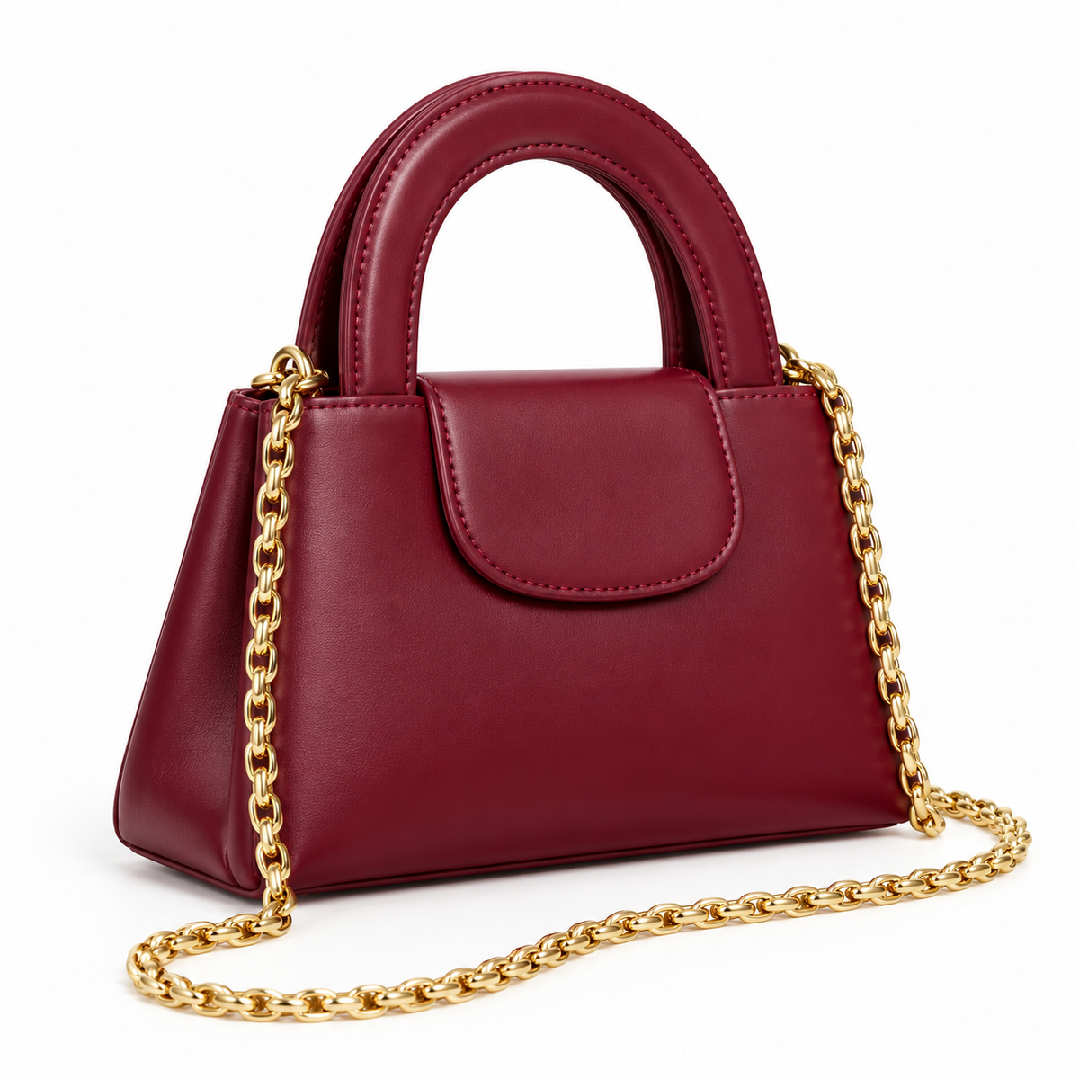 Burgundy Vegan Leather Chain Handle Handbag