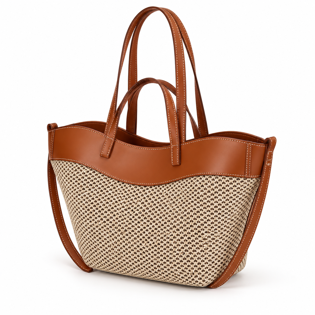 Brown Trim Woven Everyday Tote Bag