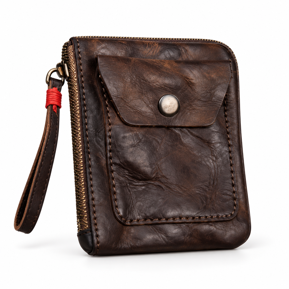Vintage Coffee Textured Zip Around Wristlet