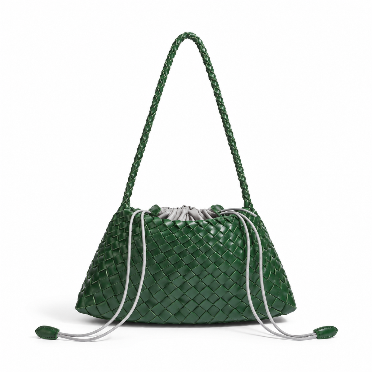 Forest Green Woven Drawstring Shoulder Bag