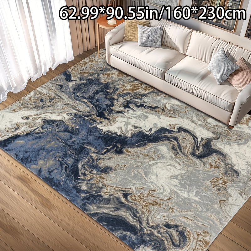 Crystal Velvet + 750g/m² + Anti-slip Dotted Plastic Backing + Bottom Dotted Plastic Floral Pattern Process, 1pc Crystal Velvet Home Decor, Simple Abstract Dark Blue Pattern, Comfortable and Versatile Decorative Style, Living