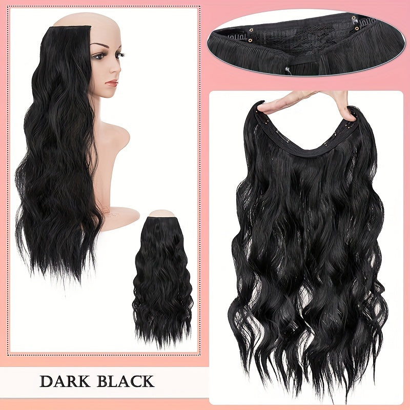 Thick Clip In Long Wavy Synthetic Hair Extensions - 24 Inch Balayage Brown Black Double Weft Fiber Hidden Wire Hairpieces for Women - Easy to Style, Natural Looking, And Long-Lasting Hair Enhancement