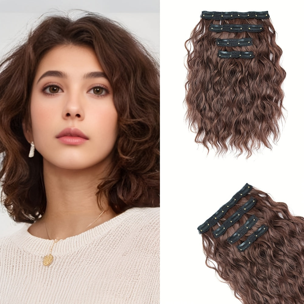 12-inch Water Wave Clip-in Synthetic Hair Extensions for Volume Boost, Skin-Friendly Clip Design, Secure Hold, Suitable for Women