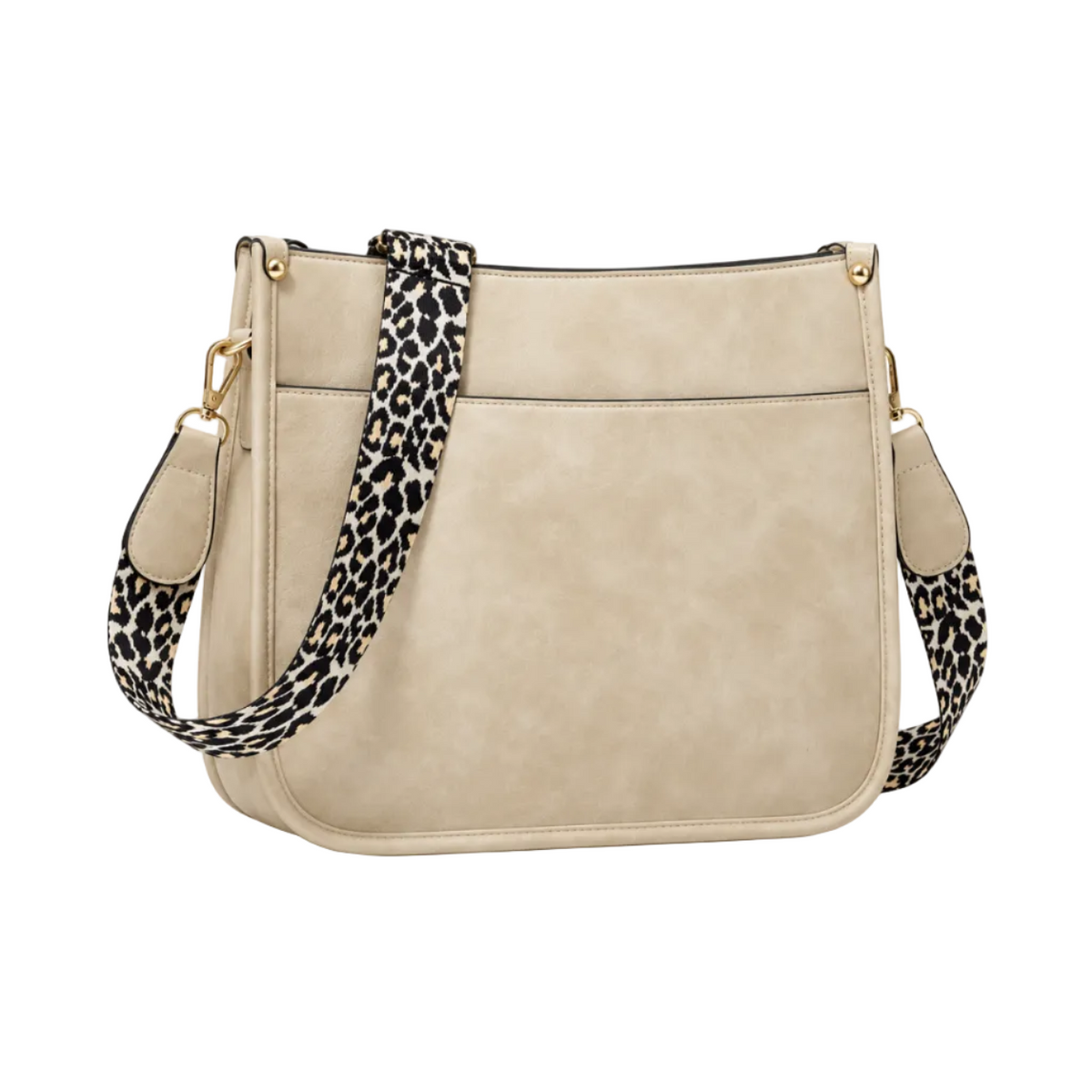 Beige Crossbody Bag With Leopard Strap