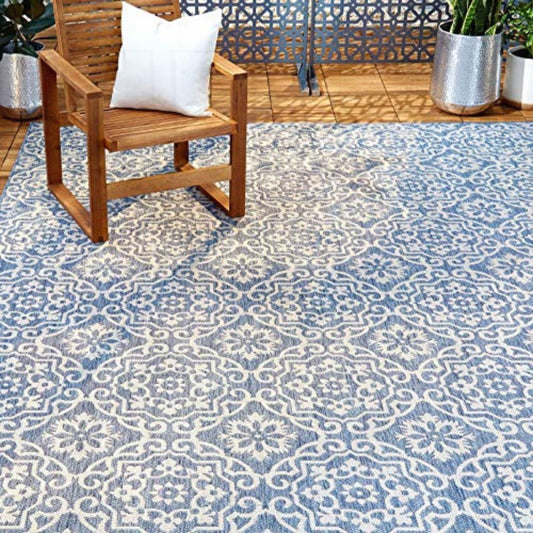 Patio Country Danica Transitional Geometric Indoor Outdoor Area Medium Rug Blue Grey 5'2x7'2