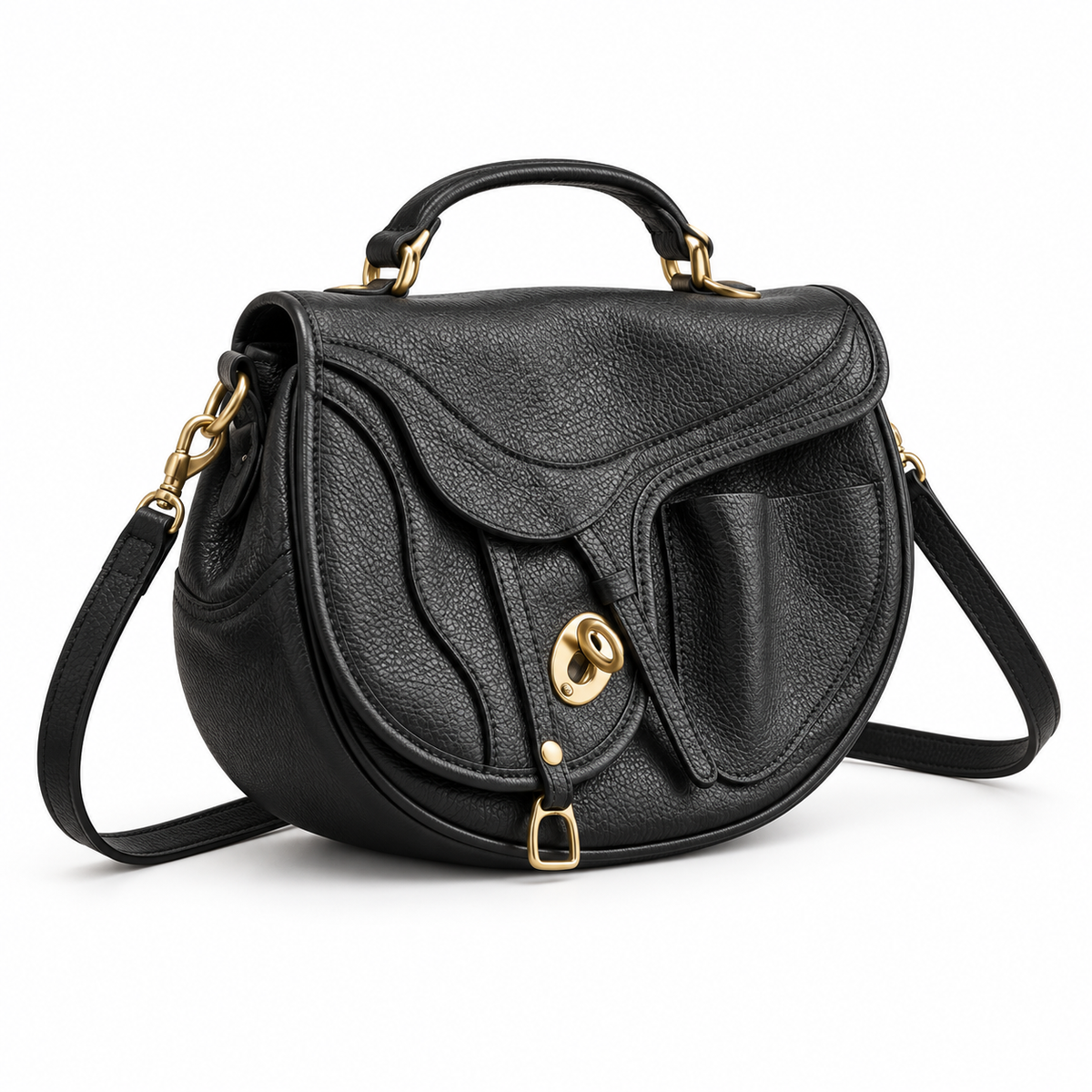 Vintage Black Saddle Satchel Crossbody Bag