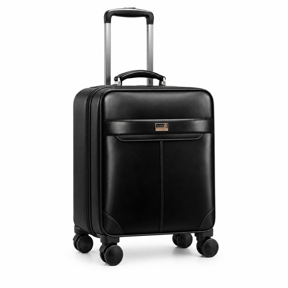 Classic Black Leather Business Trolley Bag