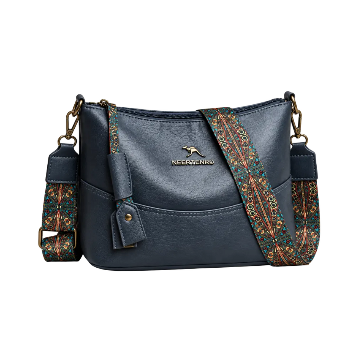 Navy Crossbody Bag With Colourful Strap