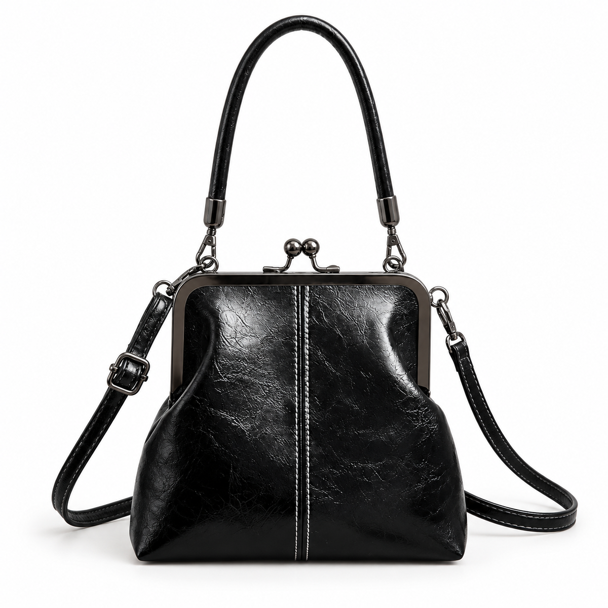 Vintage Black Kiss Lock Crossbody Bag