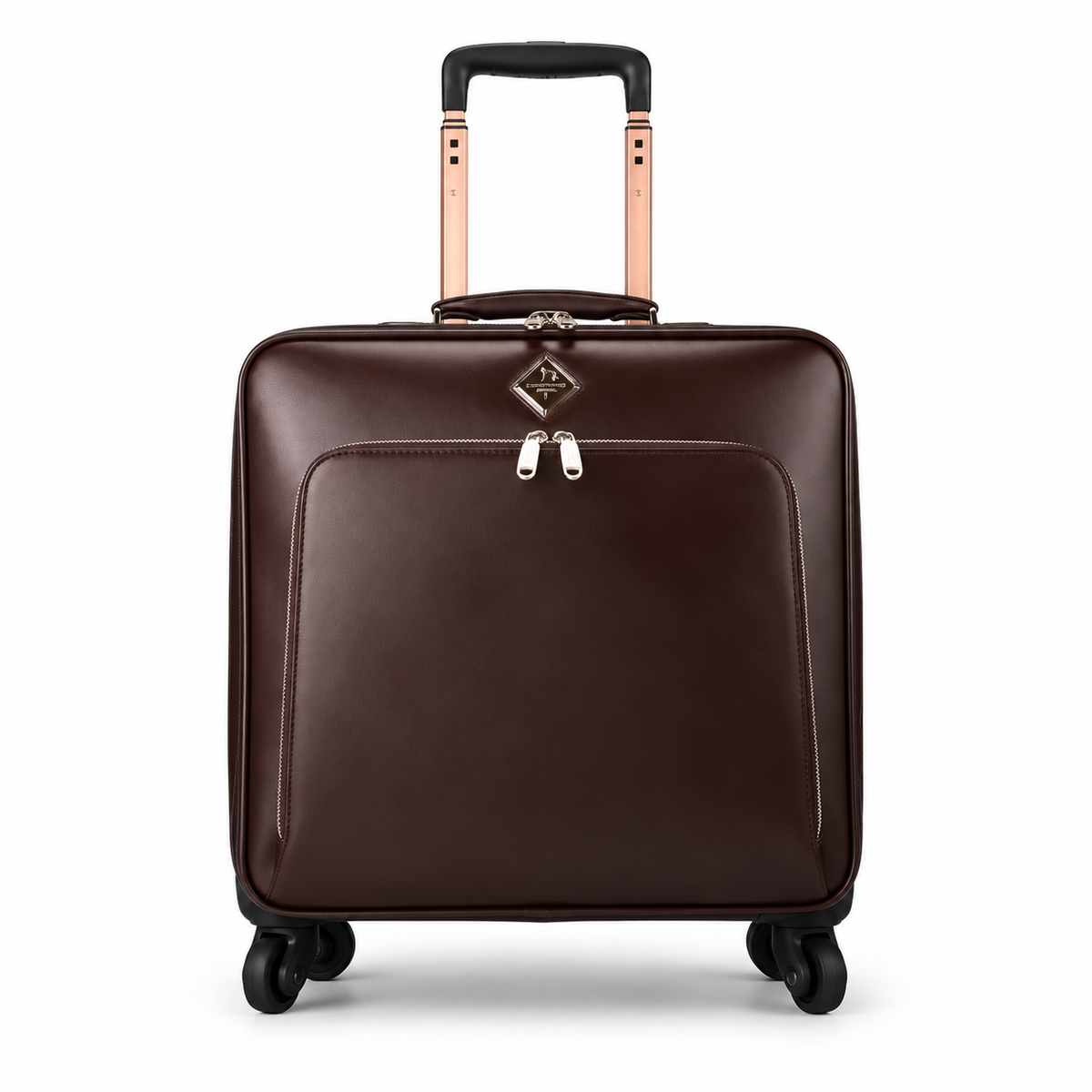 Coffee Brown Leather Trolley Travel Bag