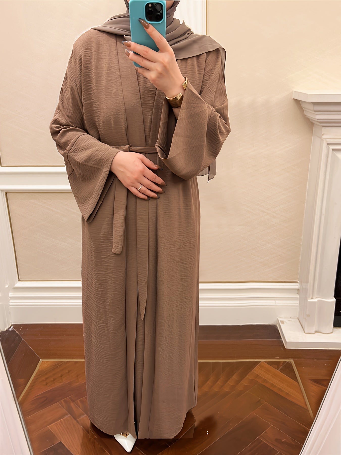 Muslim Lady 2pcs Arabic Abaya Set Eid Abaya Inner+open Abaya With Pocket