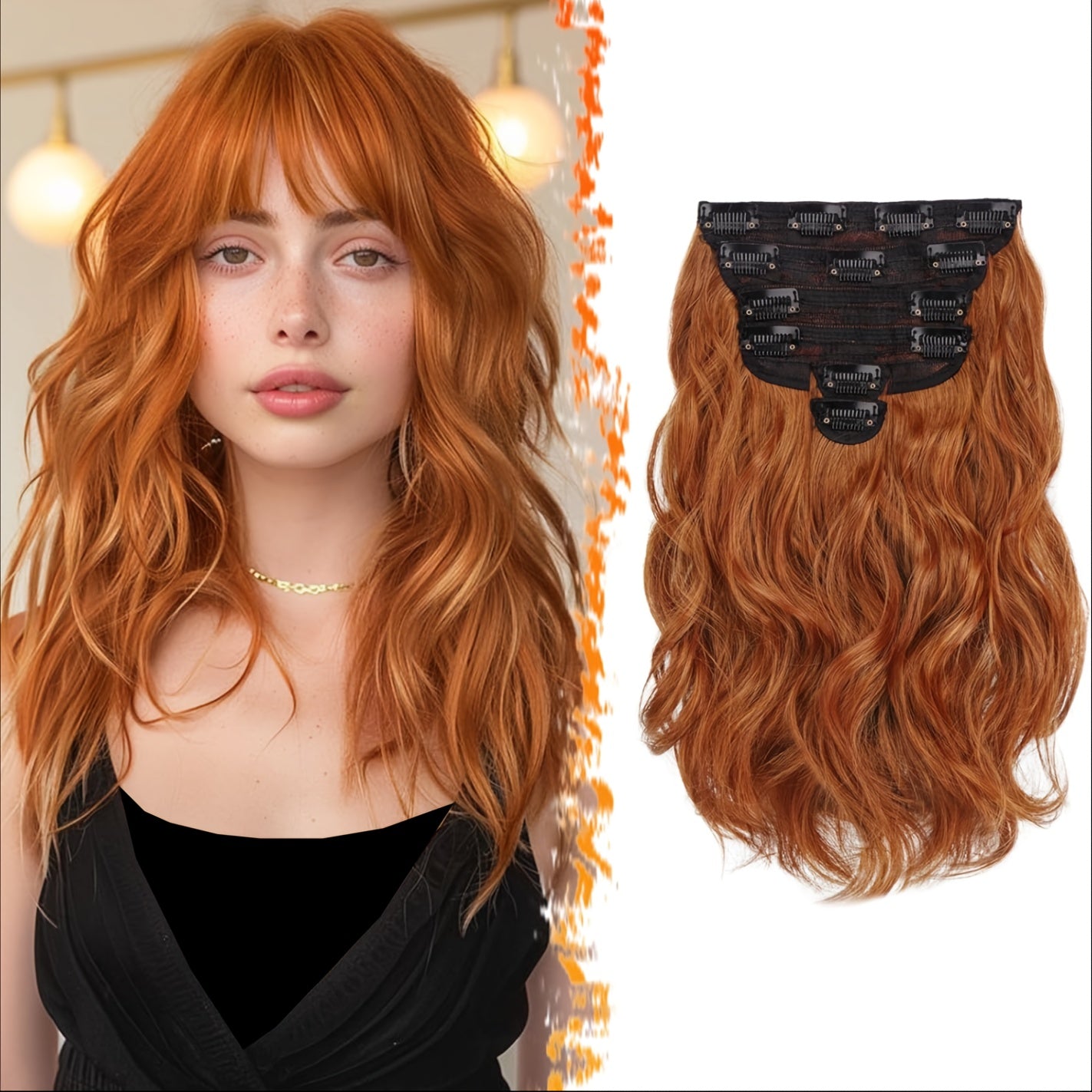 FESHFEN 6pcs Clip-In Hair Extensions, 12 Inch/30cm, Short Wavy Clip-In Extensions, Suitable for Women Halloween/Cosplay/Daily Wearing, Full Head, Thick Synthetic Clip Hair Extension - Brown