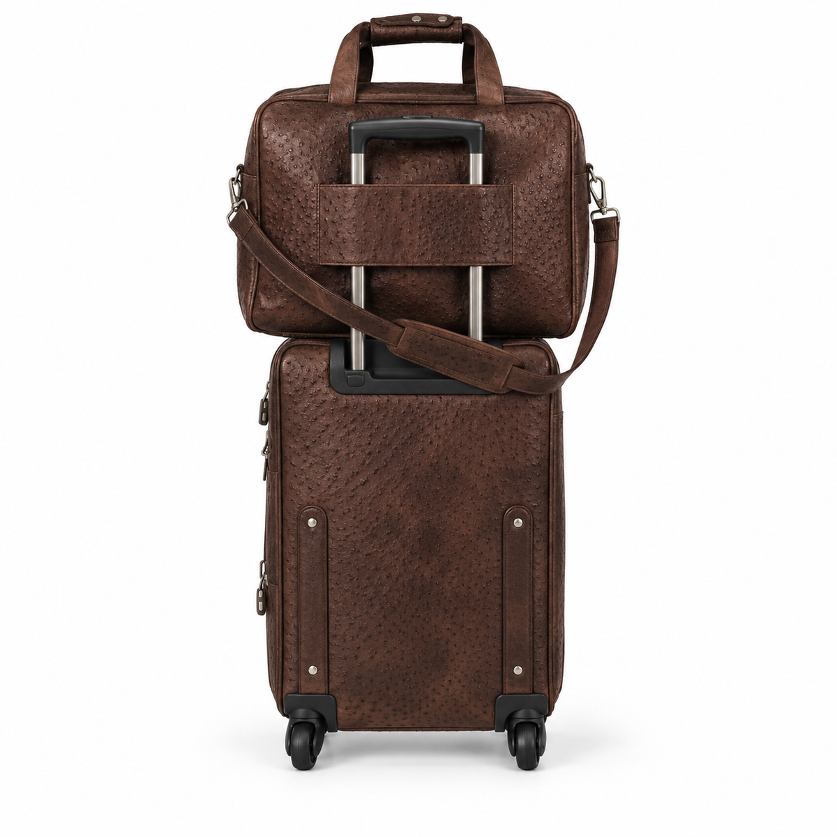 Coffee Brown Textured Trolley Luggage Set
