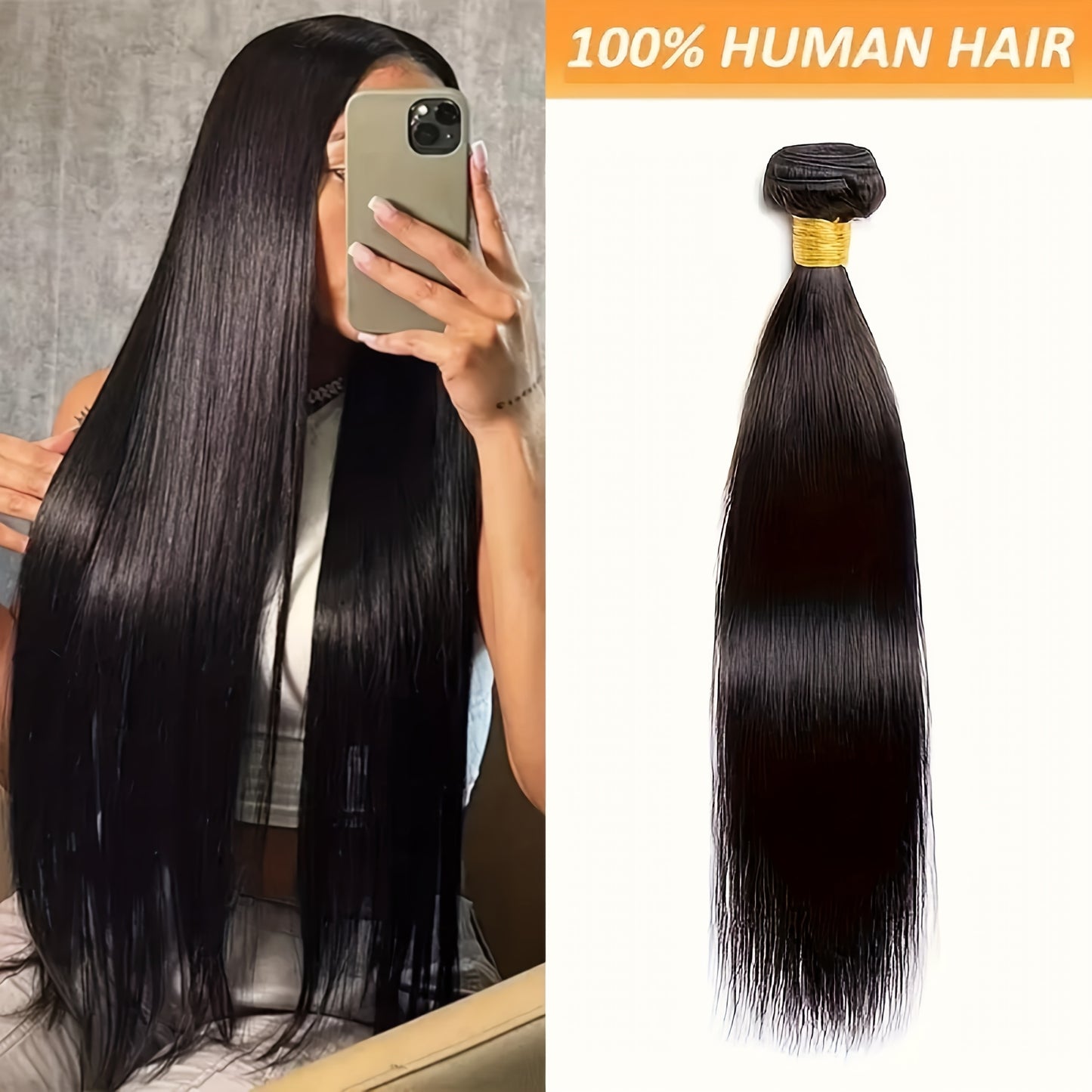 Three Bundles of Brazilian Straight Hair Made from 100% Unprocessed Human Hair, Featuring Double Wefts. These Virgin Straight Hair Extensions Are Designed for Women
