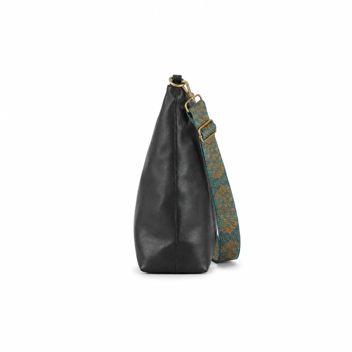 Black Leather Tote with Boho Strap
