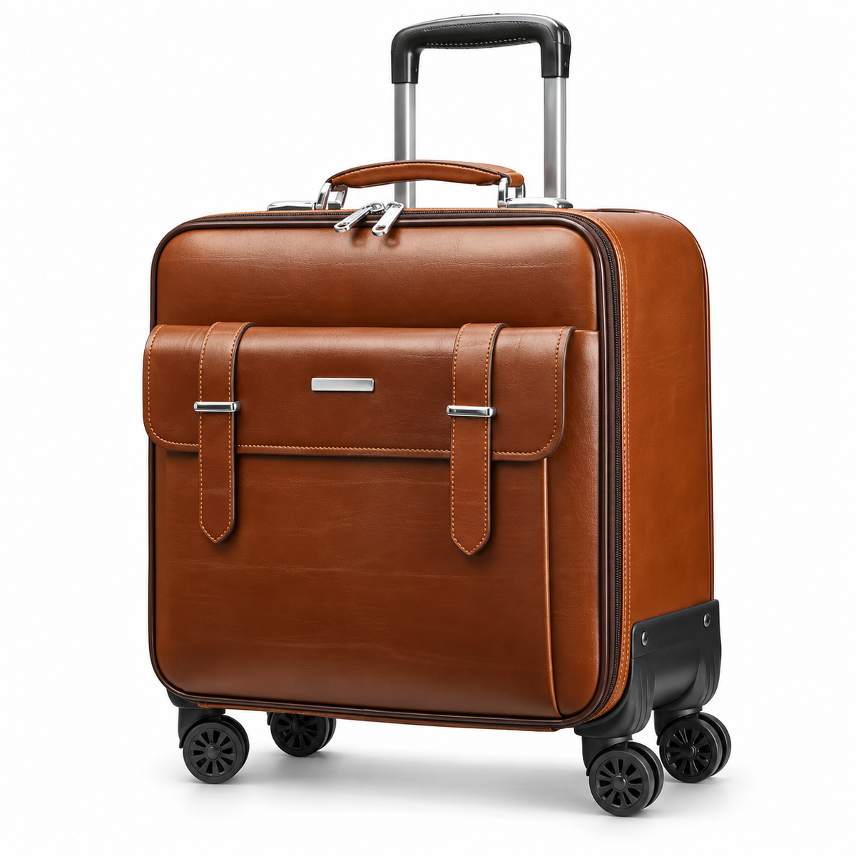 Classic Brown Leather Trolley Suitcase