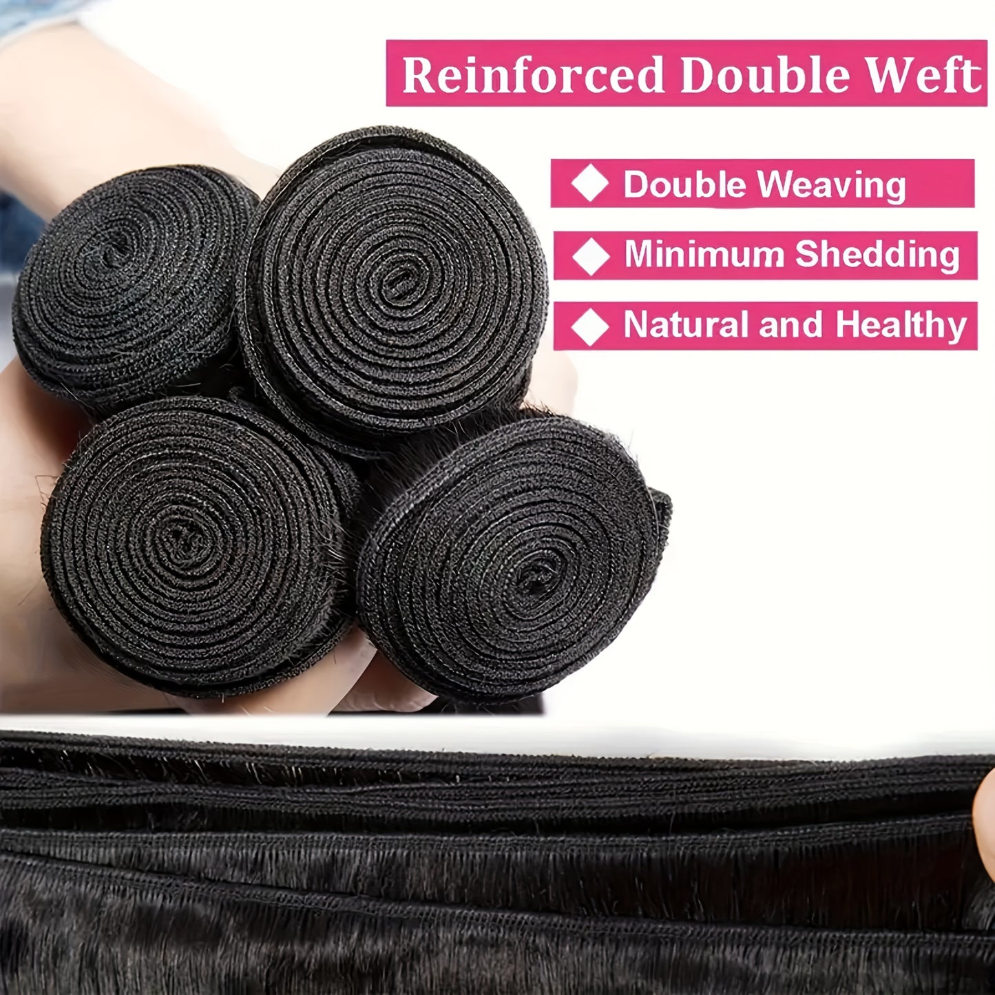 Three Bundles of Brazilian Straight Hair Made from 100% Unprocessed Human Hair, Featuring Double Wefts. These Virgin Straight Hair Extensions Are Designed for Women