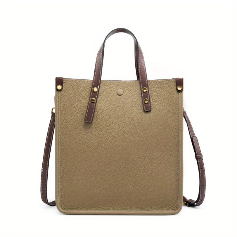 Genuine Leather Vertical Tote Bag for Women - Convertible Crossbody Shoulder Bag with Adjustable Strap, Zipper Closure