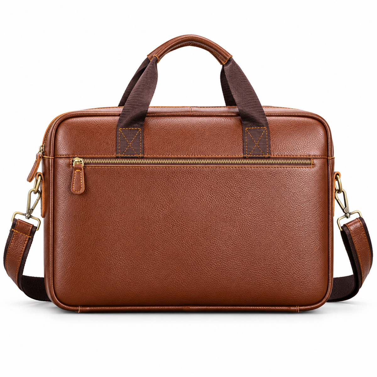 Classic Cognac Leather Briefcase Shoulder Bag