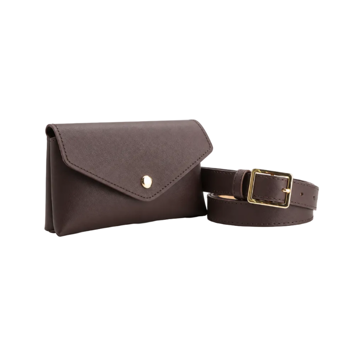 Brown Envelope Waist Bag With Belt