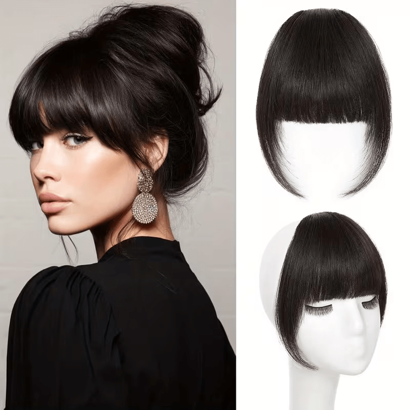 Women'S French Human Hair Bangs | Real Human Hair, Natural Straight Hair with Easy Clip-In Attachment, Elegant Straight Fringe for Dates, Parties, and Everyday Wear, Multifunctional Hair Accessory.